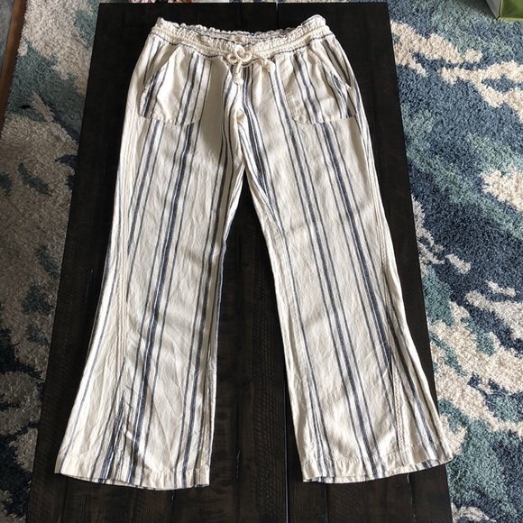 ROXY Oceanside Flare Striped Pants Size L Cotton Summer Surf Beach Vacation - Picture 4 of 16